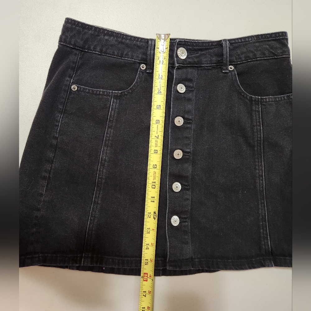 American Eagle Black Button-Front Denim Mini Skirt - image 3
